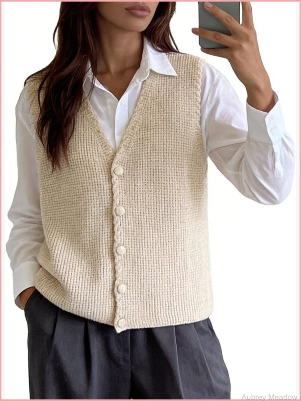 Textured Knit V-Neck Vest - Sleeveless Cardigan for Layering